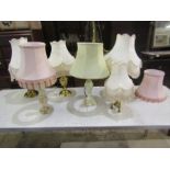 6 Table lamps with shades (plugs removed)
