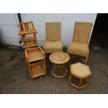 Wicker chairs and tables and vintage high chair (for display only)