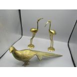 Pair of brass storks and brass pheasant
