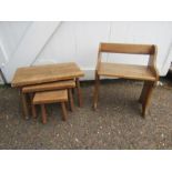 small pine pew and nest of hand turned tables