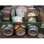 Box of assorted clocks