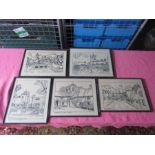 Set of 5 framed needlework church pictures