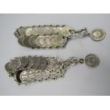 2 Merino 'silver' coins set in a steel band- bracelet