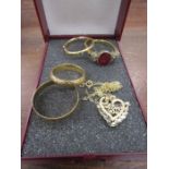 2 9ct gold rings and a 9ct gold necklace 5.27grams plus a yellow metal ring and a ring stamped 18c
