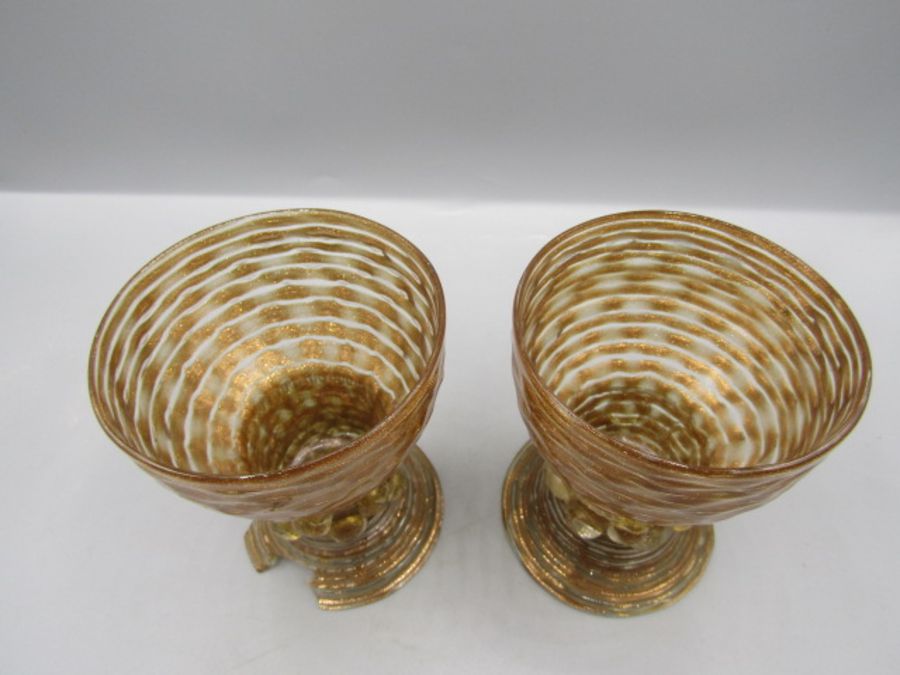 Vintage Venetian glass goblets amber coloured with iridescent finish one a/f - Image 2 of 4