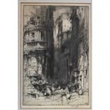 HEDLEY FITTON RA (1859-1929 Street scene "San Jacopo, Florence", signed, etching, 44cm x 59cm