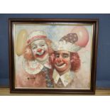 W. Moninet oil on board of clowns 69x60cm