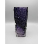 Whitefriars purple bark vase 22cm has a large crack from chip on top that follows half way down