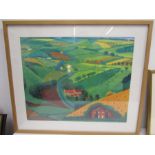 After David Hockney print of a colourful landscape 76x66cm