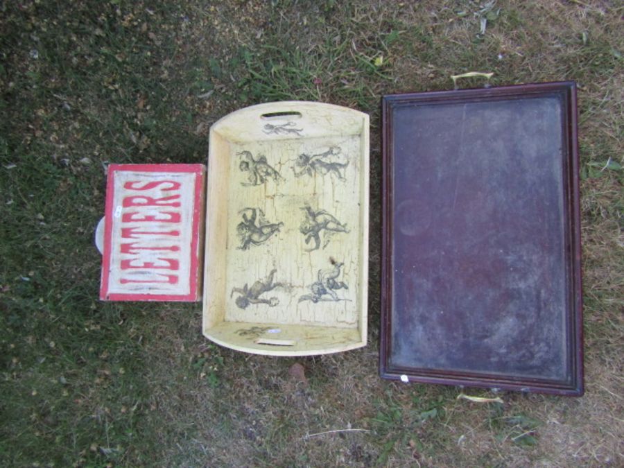 2 Wooden trays and letter rack