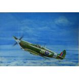 Glason, Norman (British Artist) Watercolour of Spitfire IX 222 sqdn W. Gower 1989 framed and