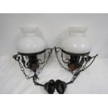 2 hanging lights with glass shades