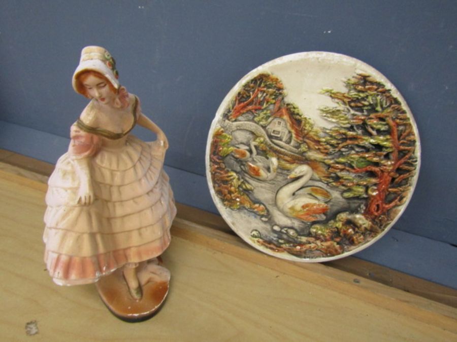 Chalk ware plate and figurine