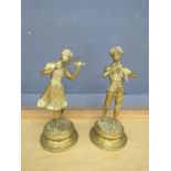 Pair of brass musician statues H25cm approx