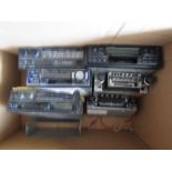 A box of assorted car radios (6)