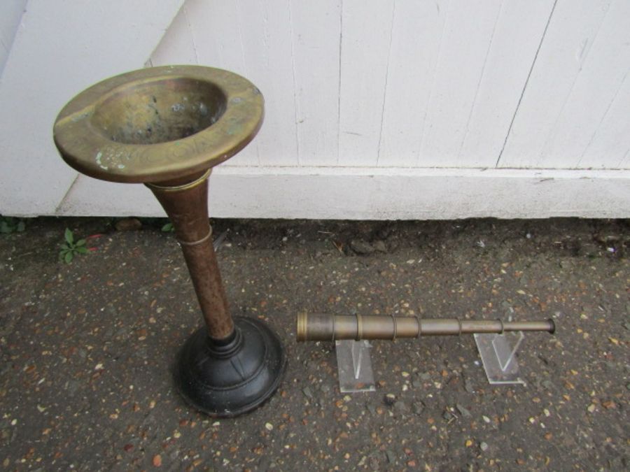 Brass ashtray and telescope