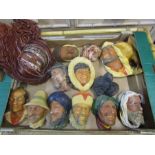 Box of 1960's chalk head wall plaques