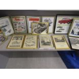 10 car advertising framed prints dating from 1914-1964