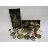 Mixed brass and silver plated items including vases and candle sticks