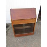 Mid century writing bureau with sliding glass doors to base