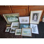 Collection of framed paintings and prints