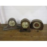 3 Oak mantel clocks with keys (one has missing glass)