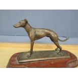 Bronzed Greyhound statue on wooden stand H17cm approx