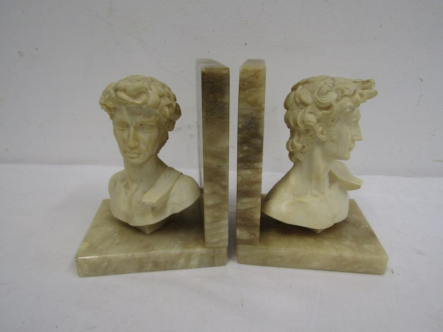 Onyx bookends with a bust of Michelangelo on each (in a resin)