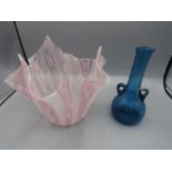 Antique hand-blown blue vase with sharp pontil, Murano style handkerchief vase
