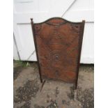 Arts and Craft style fire screen with studded leather front