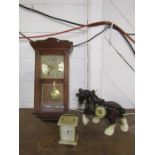 Wall clock, ceramic shire horse clock and carriage clock