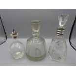 3 perfume bottle one with silver collar ,1 with sprinkler top chip in one lid