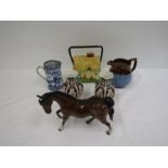 Beswick horse, Carltonware cottage, pair Chinese vases and 18thC jug a/f