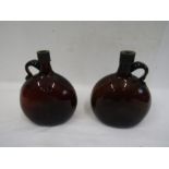 2 vintage handblown brown bottles