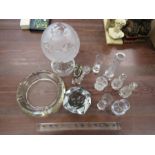 Irena glass football trophy ERII ashtray and assorted glassware
