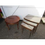 Mahogany occasional table and nest of tables with glass tops
