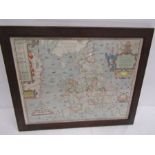 Framed map of Anglia 45cm x 57cm approx