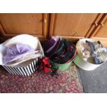 A collection of hats in hat boxes