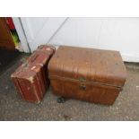 Vintage metal trunk and suitcase