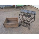 Vintage wooden crate and cast iron wine rack