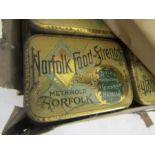 Vintage box of 72 Methwold Norfolk food tins