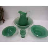 Green glass jug and bowl water set a/f