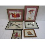 Oriental silk paintings and 2 watercolours