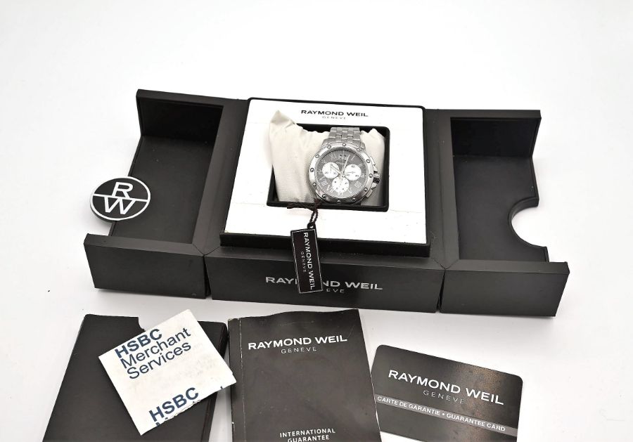 RAYMOND WEIL. Raymond Weil gents Tango stainless steel wrist watch, with box original receipt and