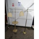 Adjustable brass floor lamp and matching side table lamp with shades