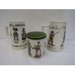 Holkham pottery tankards and lidded pot