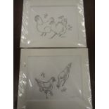 A Roscoe 2 pen drawings of chickens
