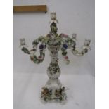 A porcelain flower encrusted 5 branch candelabra- as found