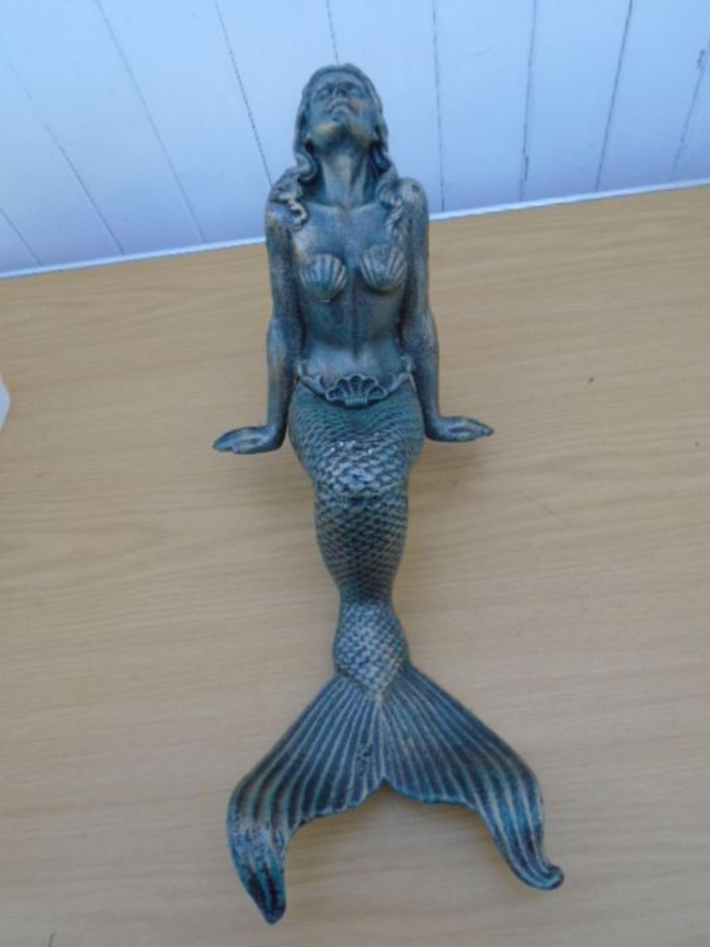 16"cast metal mermaid