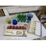 Mixed glass including 2 boxed sets of glasses and coloured glass